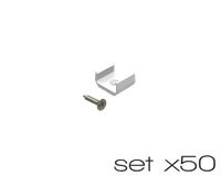 AL12-GLS1-LW-MB-SET50, komplet 50 uchwytów+wrętów białych do profili GLS1 white clips+screw set (50pcs)